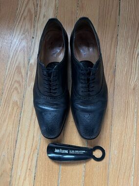 John Fluevog Black Leather Brogue Lace-Up Oxfords